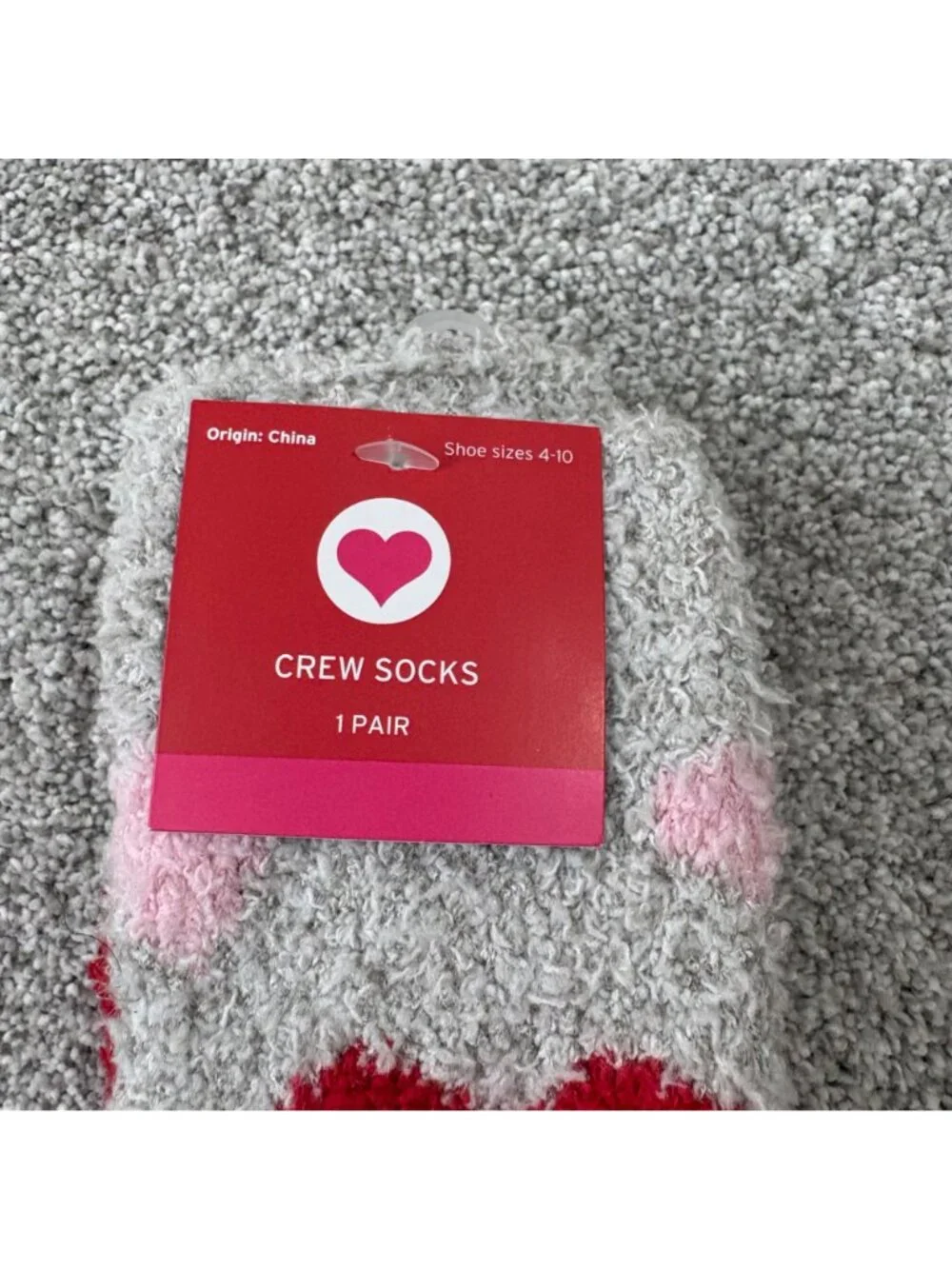 Target Crew Socks Grey with Hearts New Womens 4-10 Fuzzy Cozy